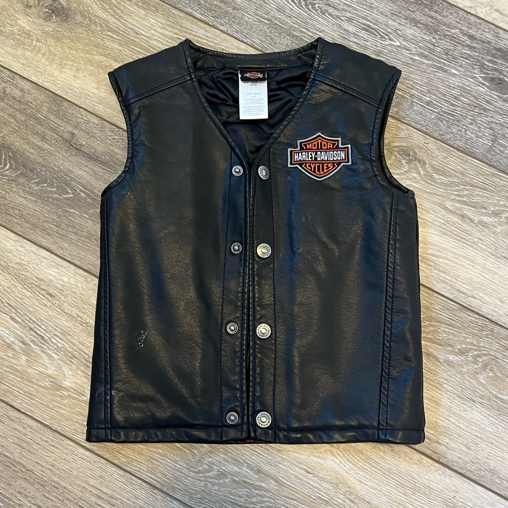 LIKE NEW Harley-Davidson® Little Boys' Bar & Shield Leather Biker Vest size 4/5
